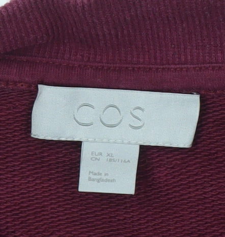 Brand and care label for COS Men's Red XL Cotton Pullover Sweatshirt