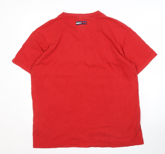 Tommy Hilfiger Men's Red Crew Neck Logo T-Shirt Size L