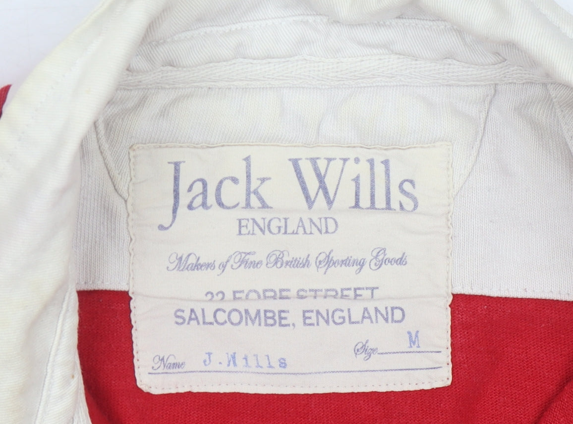 Jack Wills Men's Red Polo M Long Sleeve Embroidered
