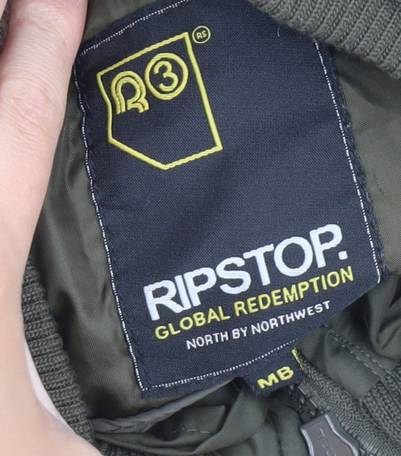 Brand and care label for Ripstop boys’ green quilted winter jacket - regular fit