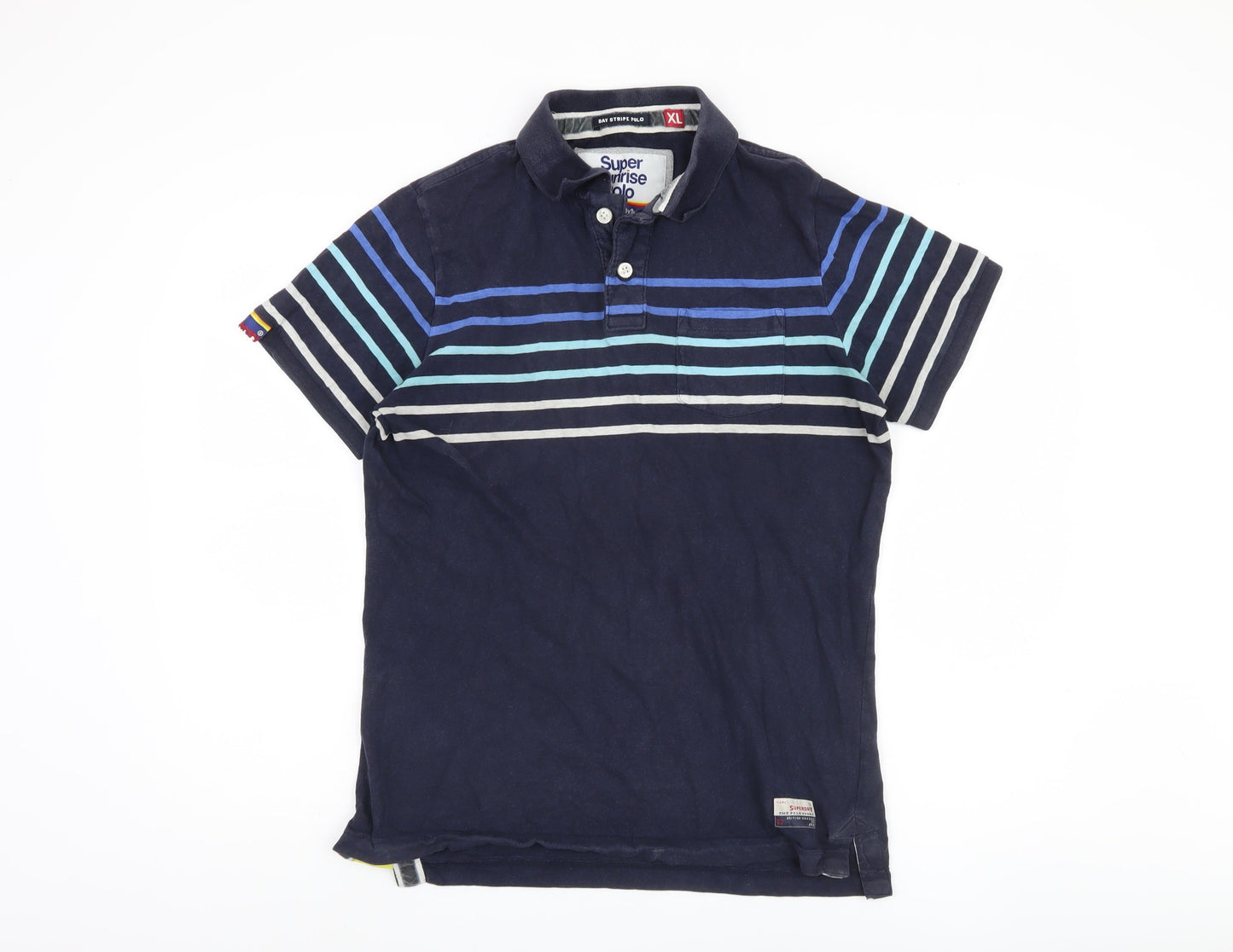 Superdry Men's XL Blue Striped Polo Shirt