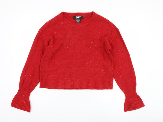 DKNY Women's Red Pullover Jumper, Size S, Crew Neck Knit