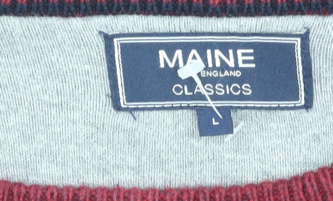 Brand and care label for Maine New England Men's Red Cotton jumper, size L