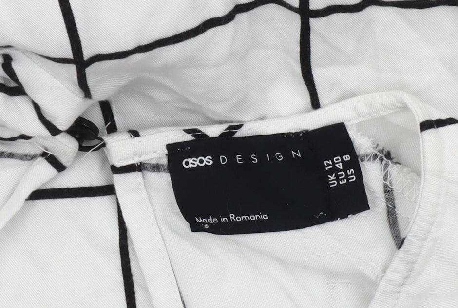 Close-up detail of ASOS DESIGN Women's White Check Jumpsuit, size 12