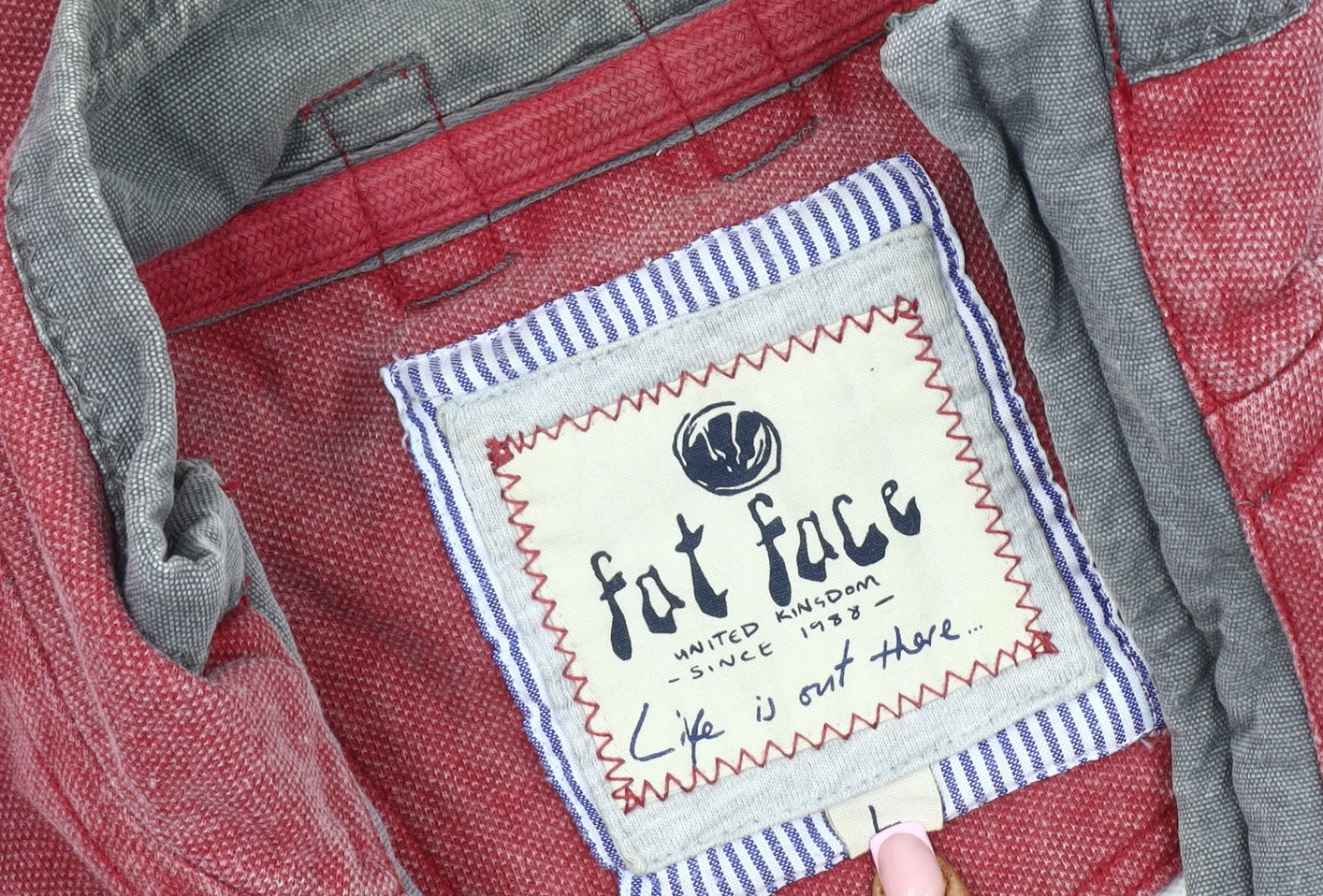Fat Face Men's Red Henley Sweatshirt, Size L