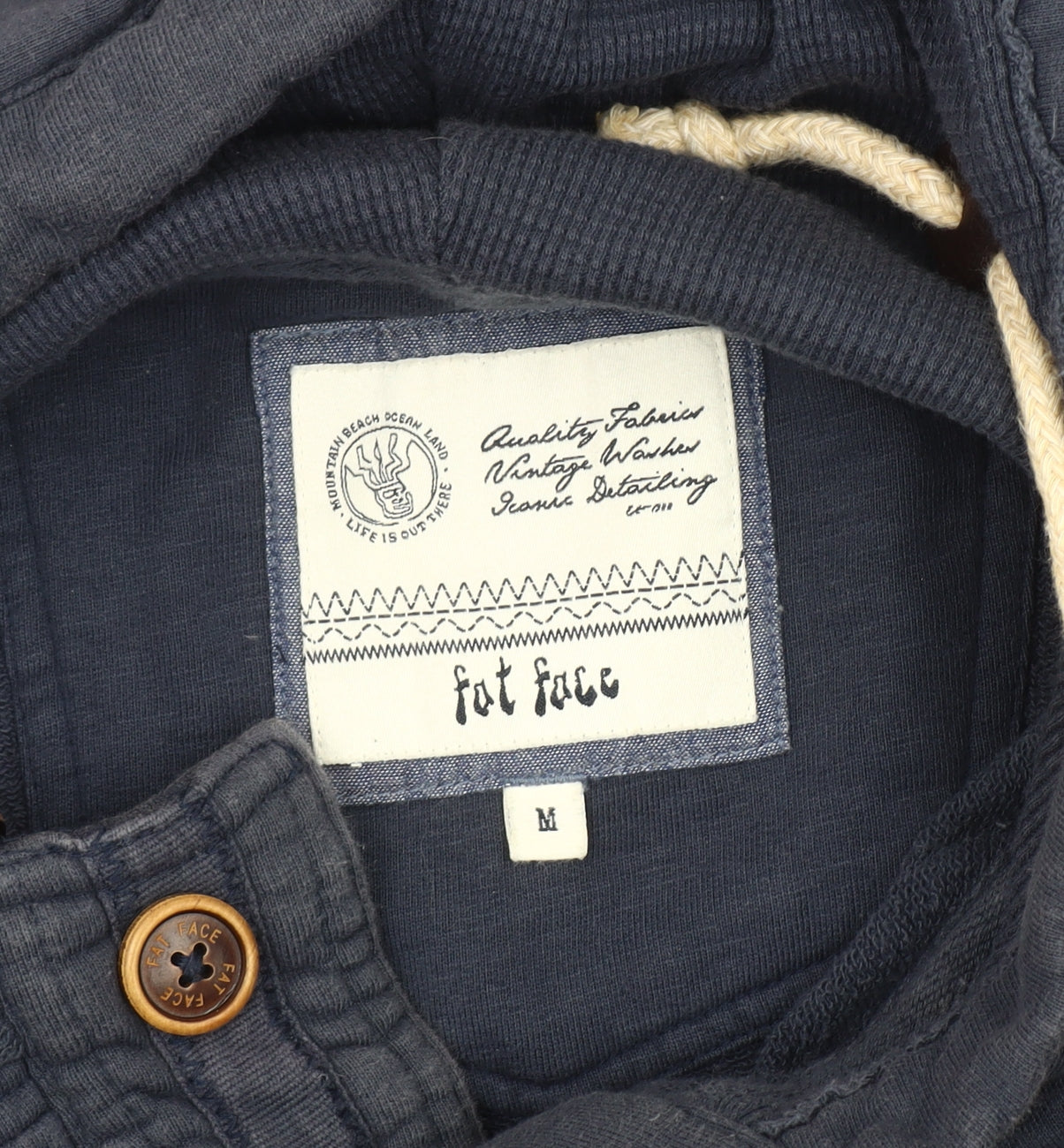 Fat Face Men's Blue Medium Henley Hoodie
