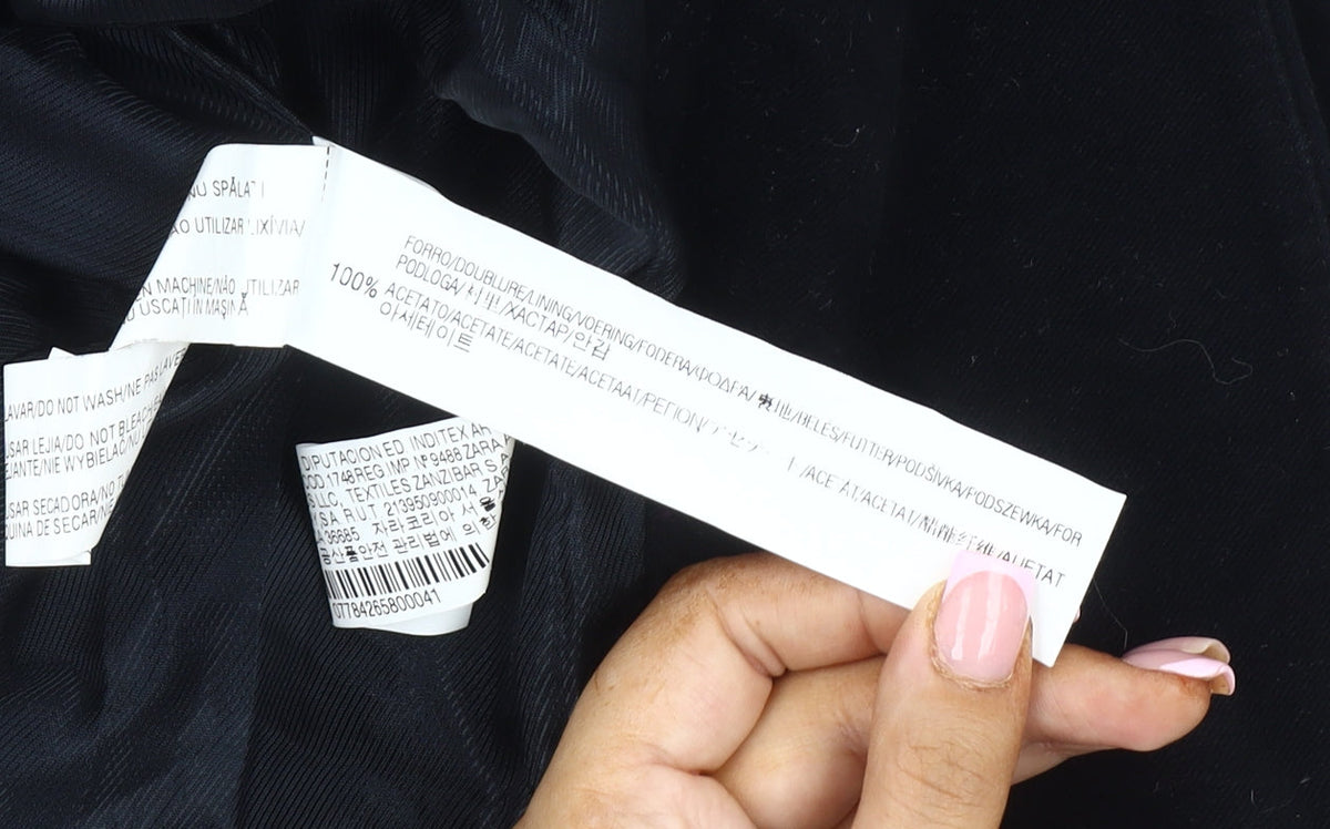 Brand and care label for Zara Basic Women's Black Blazer, size 14