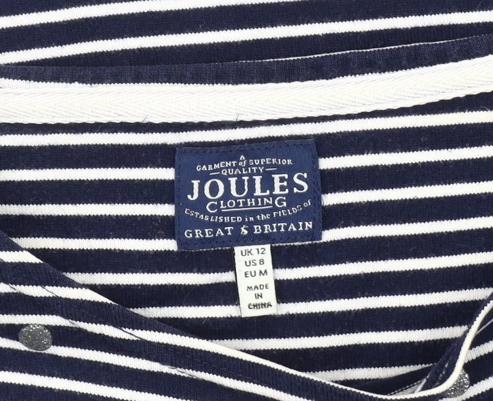 Joules Women's Blue Striped Jersey Top, UK 12, Glitter Accents