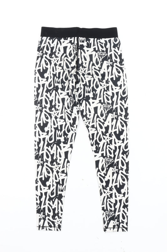 USA Pro Girls Black & White Graffiti Leggings, Size 11-12