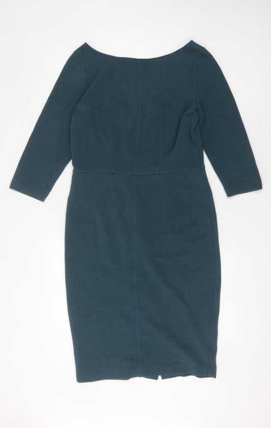 Boden Women’s Green Sheath Dress, 3/4 Sleeves, Size 10