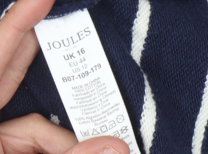Joules Women's Blue Striped Henley Sweatshirt Size 16