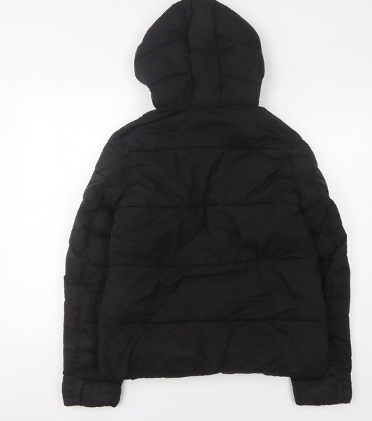 Champion Women's Black Puffer Jacket, Hooded, Size S