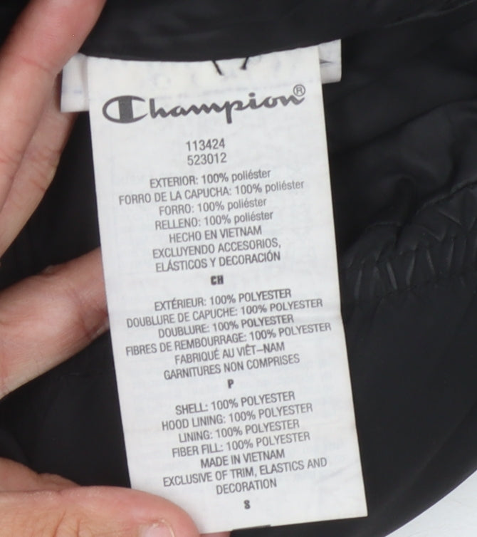 Champion Women's Black Puffer Jacket, Hooded, Size S
