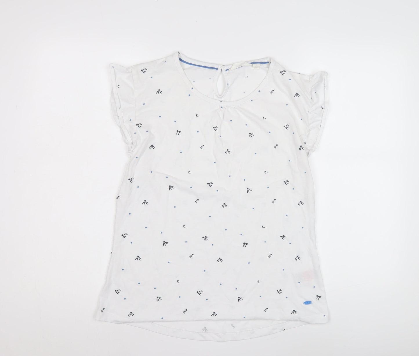 Trespass Women's White Floral T-Shirt L with Ruffle Sleeves