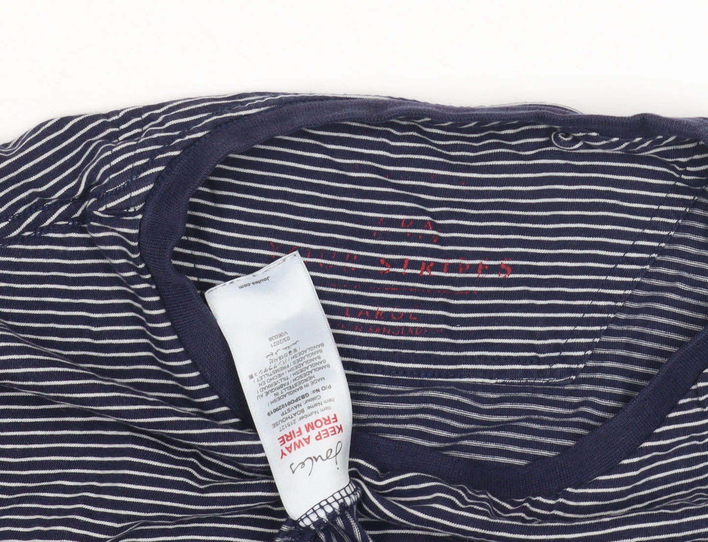 Joules Women's Blue Striped Crew Neck T-Shirt L
