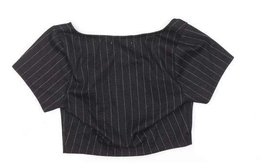 Hollister Women's Black Striped Cropped Blouse S