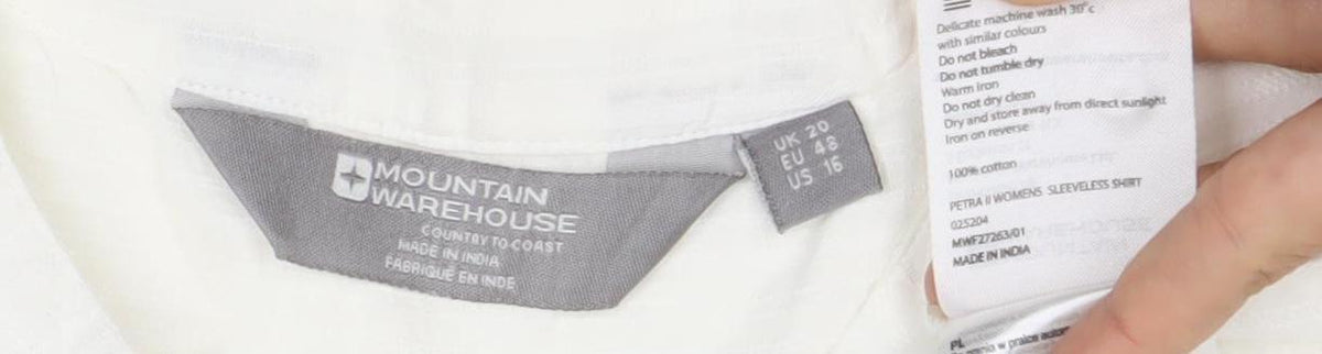 Close-up detail of Mountain Warehouse Women's White Sleeveless Top, size 20