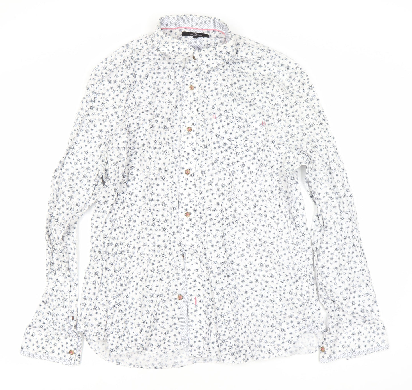 Jeff Banks Men's White Floral Dress Shirt L