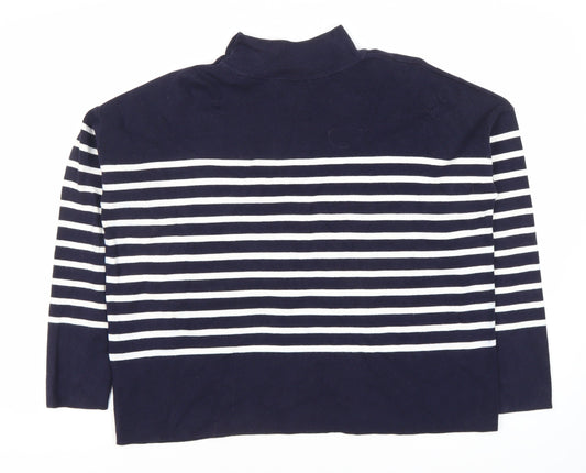 Hobbs Women's Blue Striped High Neck Pullover Jumper L