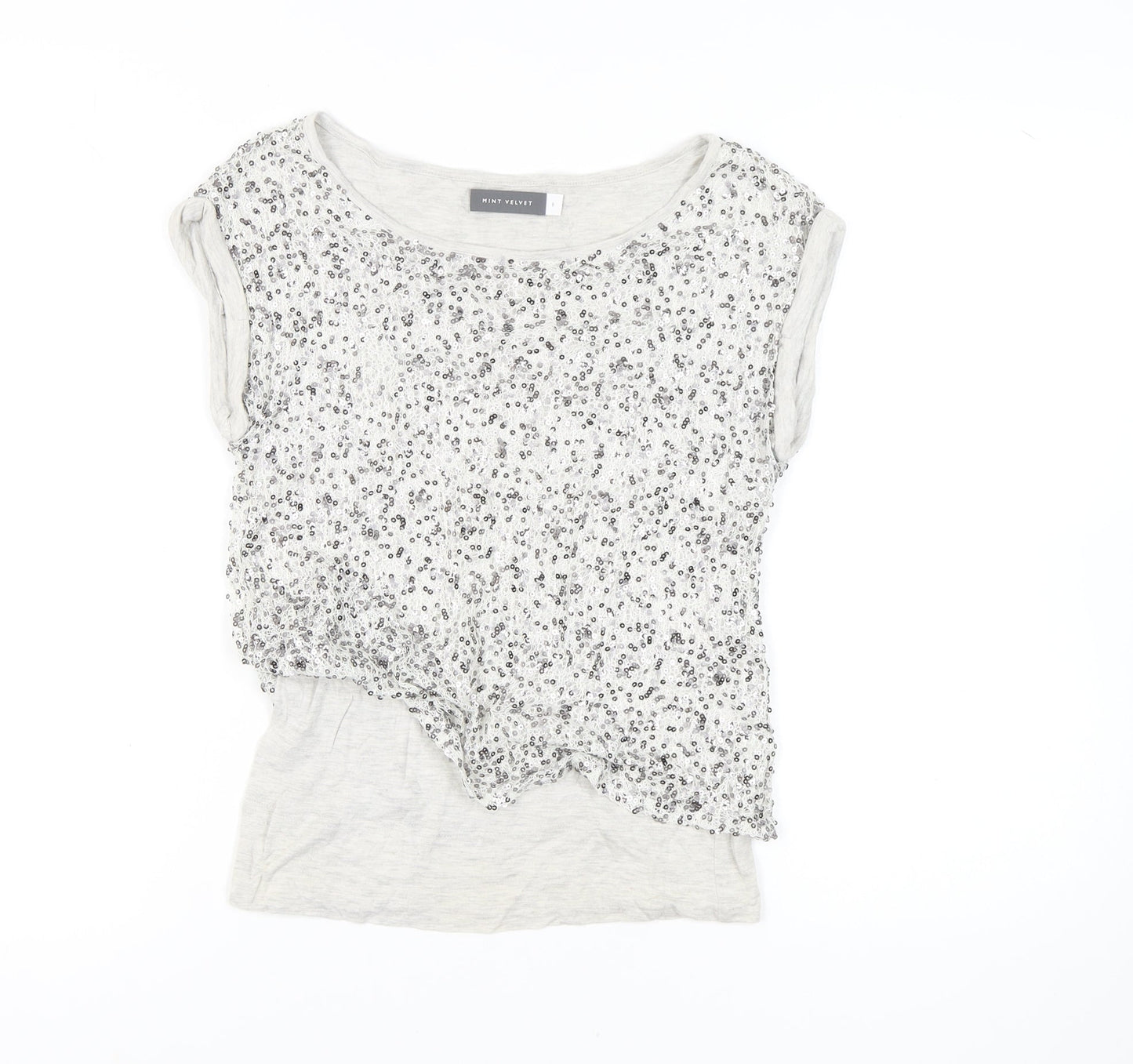 Mint Velvet Women's Grey Sequin Scoop Neck T-Shirt