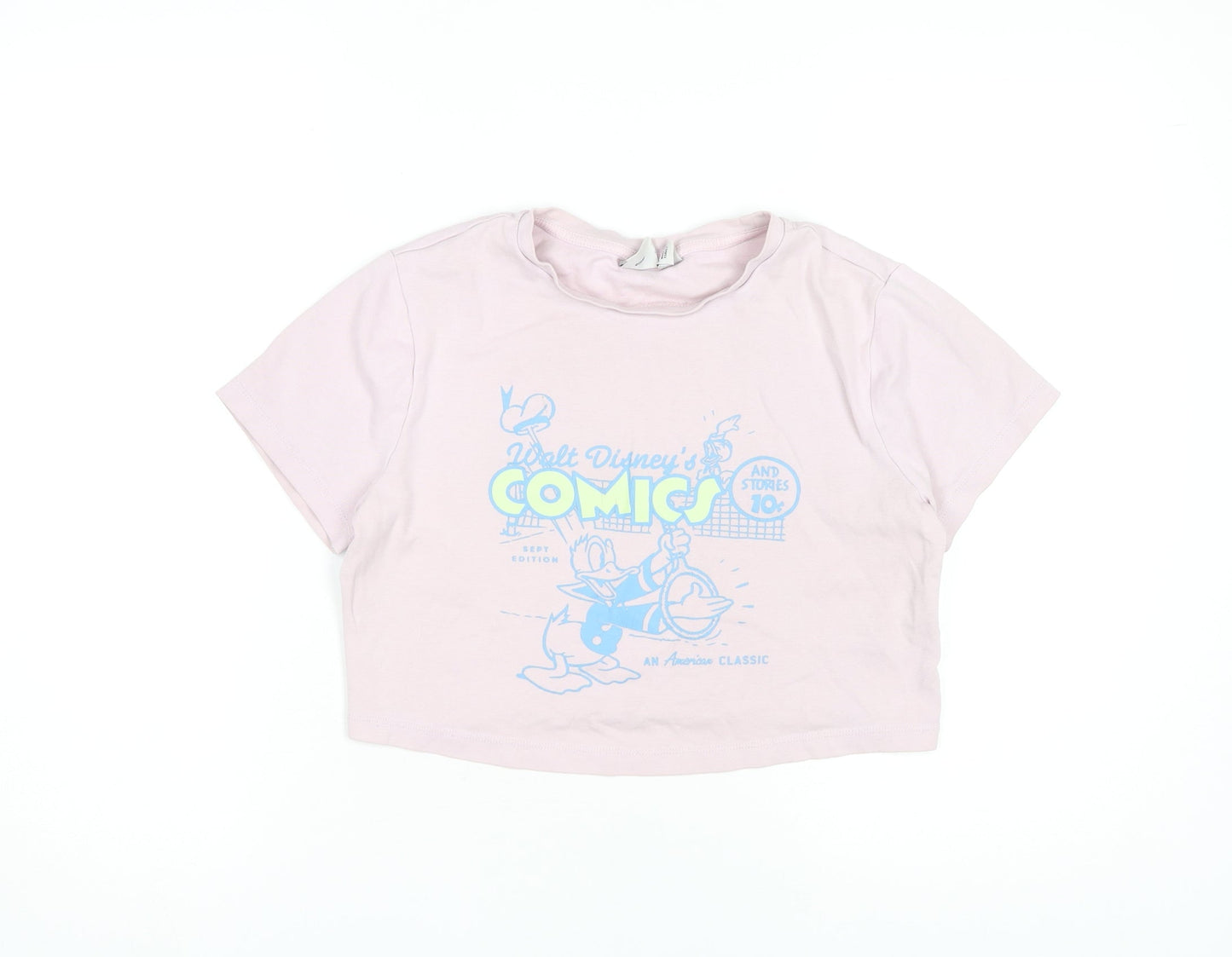 Disney Women's Pink Cropped Comic T-Shirt, Size L
