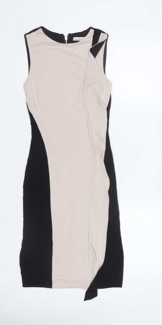 Karen Millen Women's Black Beige Bodycon Dress Size 10