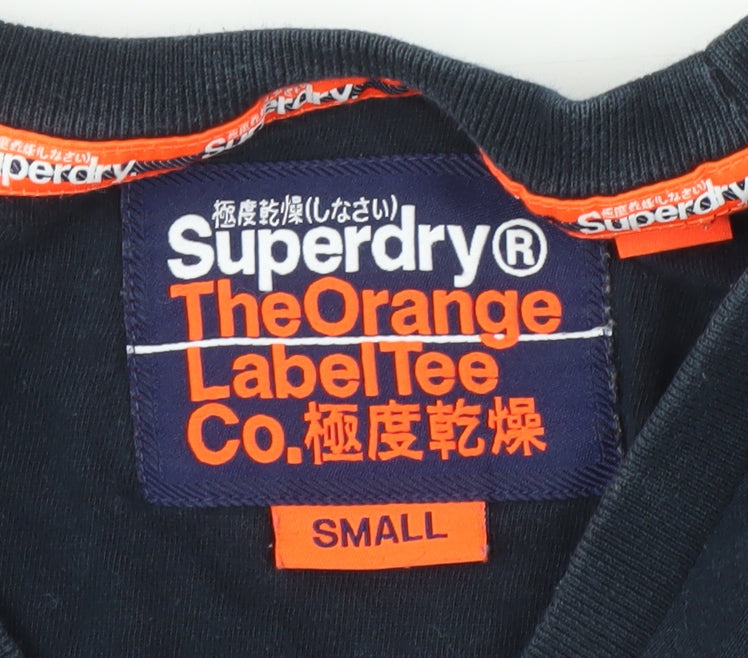 Superdry Men's Blue Striped T-Shirt Small Logo Accents