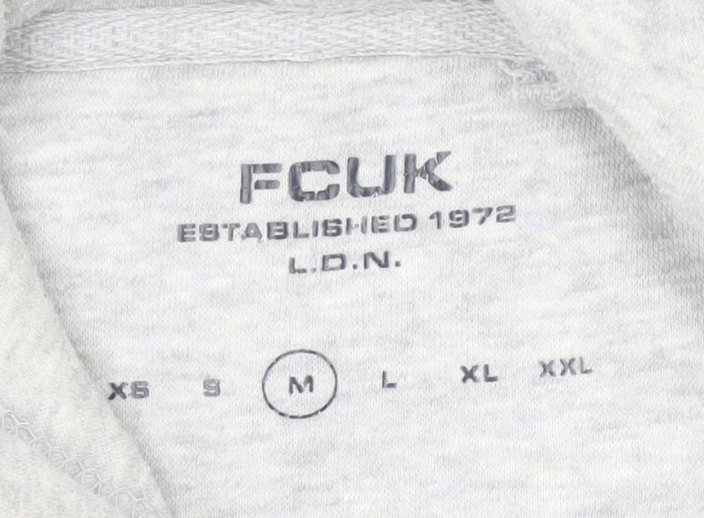 FCUK Men's Grey Logo Hoodie Medium Pullover
