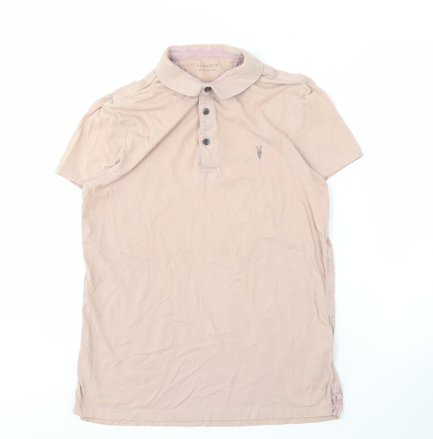 AllSaints Men's Beige Polo, Medium, Short Sleeve