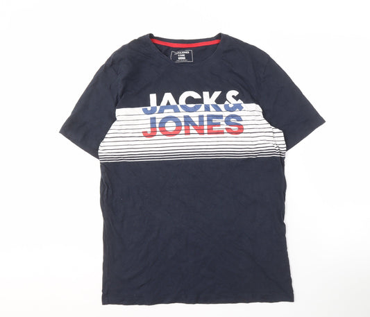 Jack & Jones Men's Blue XL Striped T-Shirt