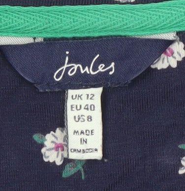 Joules Women's Blue Floral Blouse UK 12 3/4 Sleeve