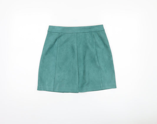 Stradivarius Women's Blue Short Button Skirt - Size 8