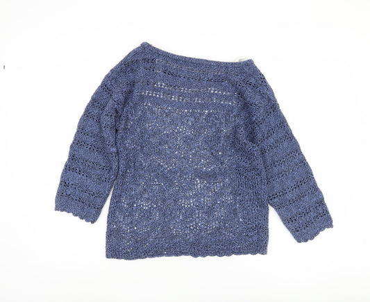 Fat Face Women's Blue Open-Knit Jumper Size 8