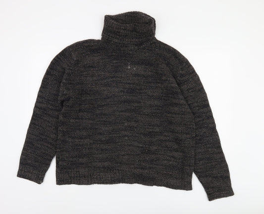 DKNY Women's Grey Roll Neck Wool-Cashmere Pullover XL