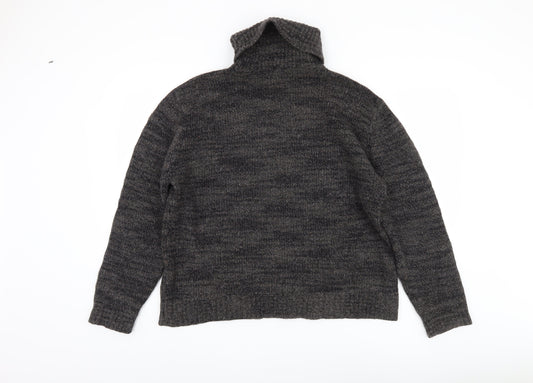 DKNY Women's Grey Roll Neck Wool-Cashmere Pullover XL