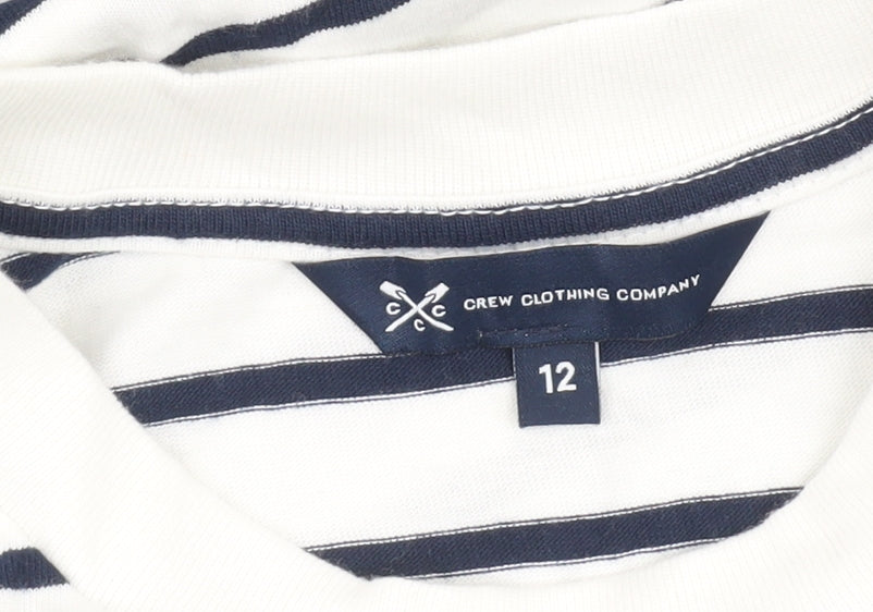 Crew Clothing Women's White Striped T-Shirt, Size 12, Casual
