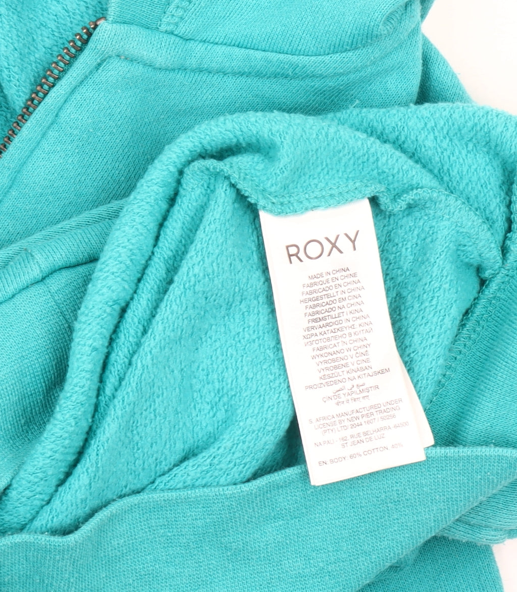 Brand and care label for Roxy girls’ blue hooded jacket -, size 10, winter favourite