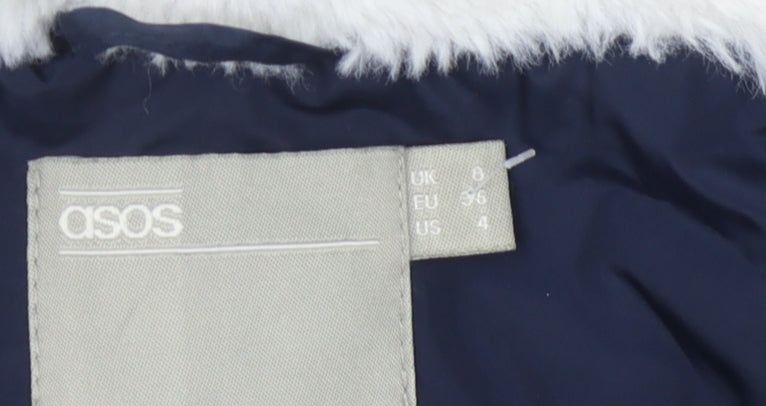Close-up detail of ASOS Women's Blue Puffer Jacket, size 8