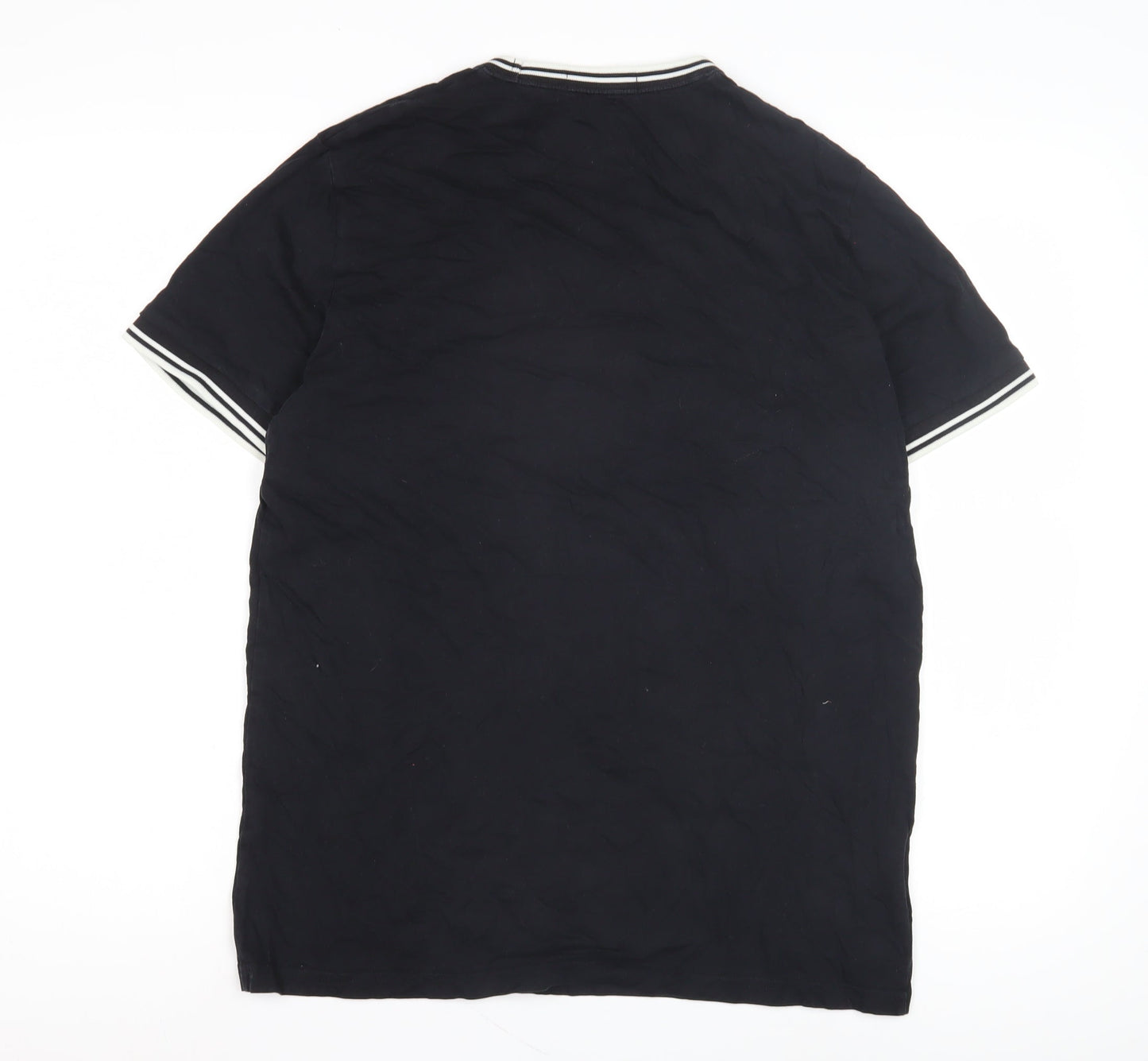 Fred Perry Men's Black T-Shirt M, Logo Accent, Cotton, Crew Neck
