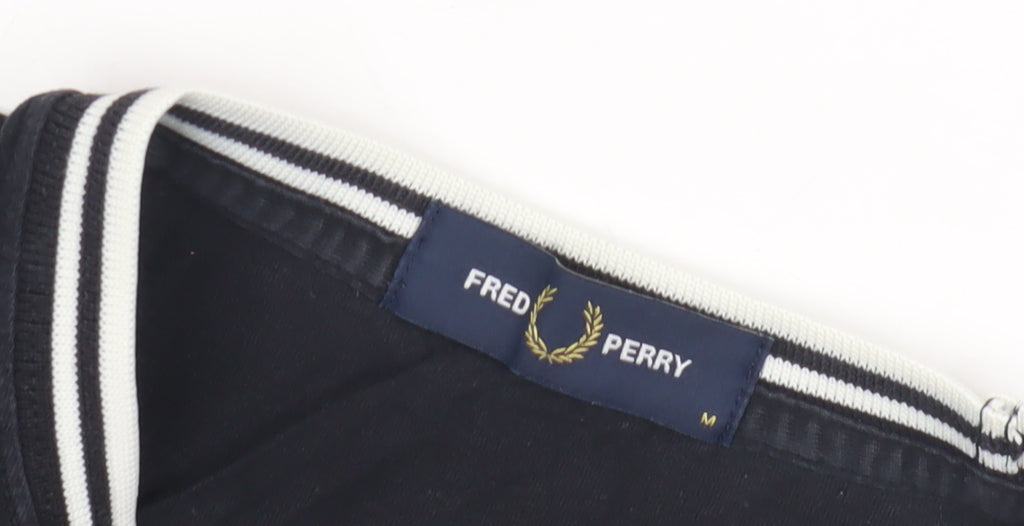 Fred Perry Men's Black T-Shirt M, Logo Accent, Cotton, Crew Neck