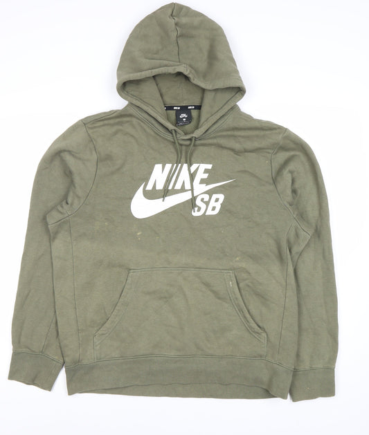 Mens UK L Relaxed Nike Green Pullover Hoodie