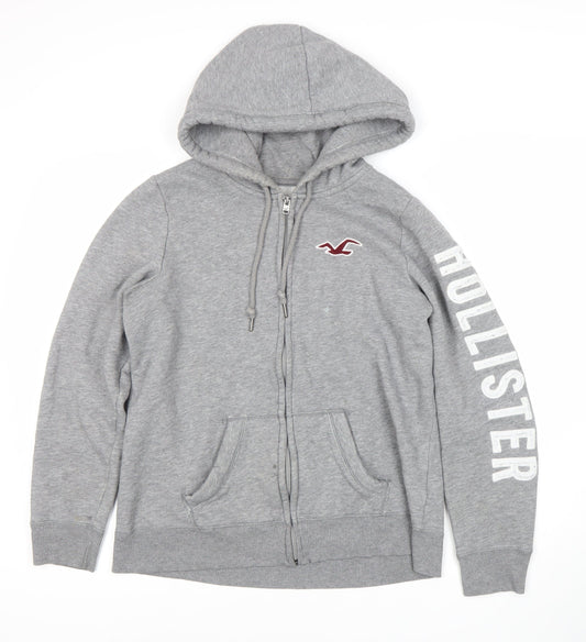 Hollister Grey Men's Full Zip Logo Hoodie L