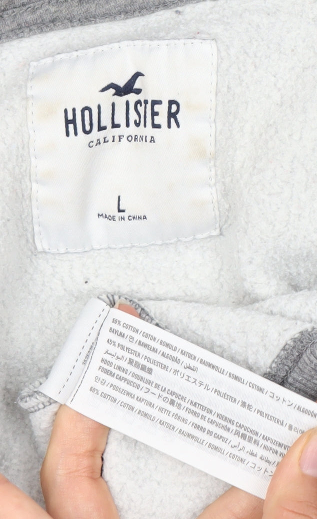 Hollister Grey Men's Full Zip Logo Hoodie L