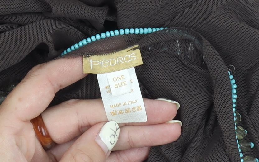 Piedras Women's Brown Beaded V-Neck Top, One Size