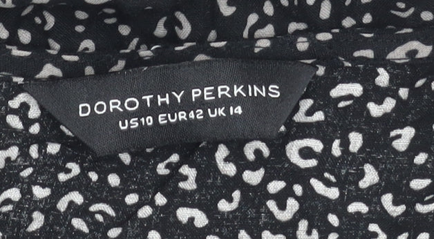 Brand and care label for Dorothy Perkins Women's Black Animal Print Dress, size 14