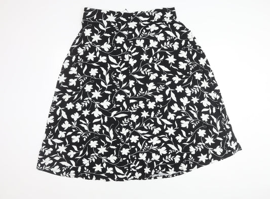 Marks and Spencer Women's Black Floral A-Line Skirt Size 18