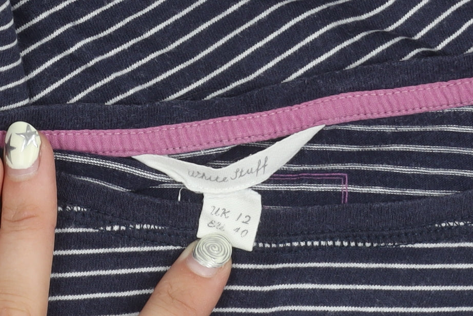 White Stuff Women's Blue Striped Long Sleeve T-Shirt Size 12