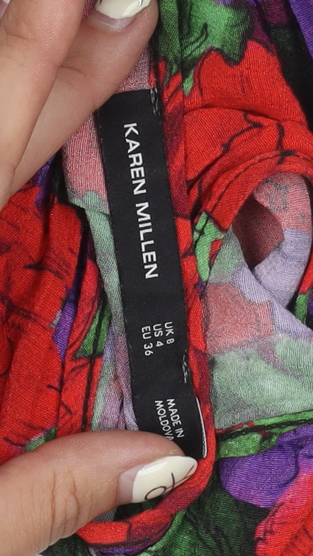 Brand and care label for Karen Millen Women's Multicoloured Floral Top, size 8