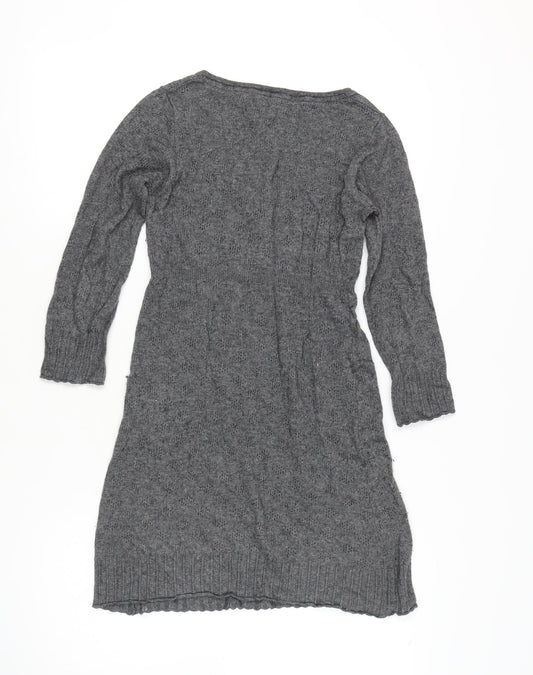 White Stuff Women’s Grey Knit Dress Size 8 Long Sleeve