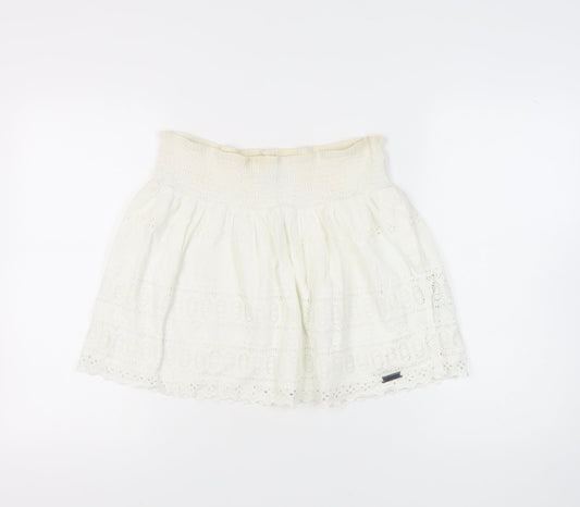 Superdry Women's White A-Line Skirt with Embroidery